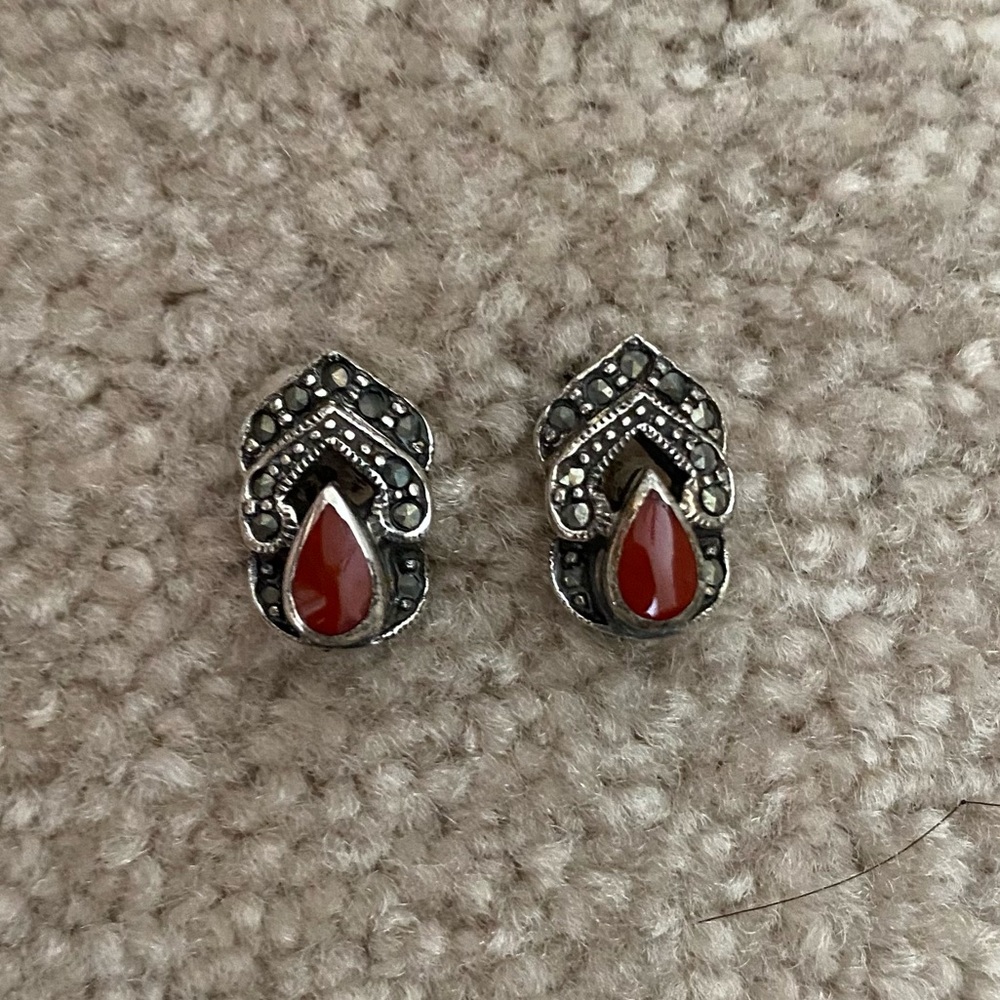 Vintage Sterling Silver & Carnelian Earrings